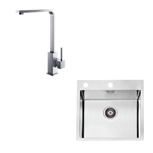 Alveus Pure 70 Stainless Steel Kitchen Sink 57x53 cm and Jenny Satin Faucet Set