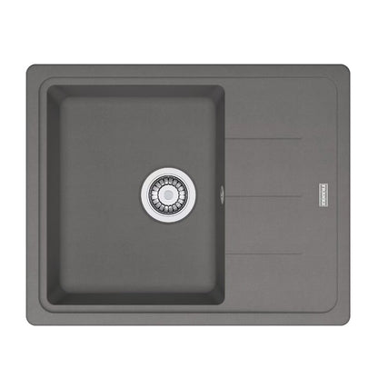 Композитна мивка за кухня Franke Basis 1 с едно корито и отцеждачка 62x50 cm, обратима, матово покритие Stone Grey с батерия