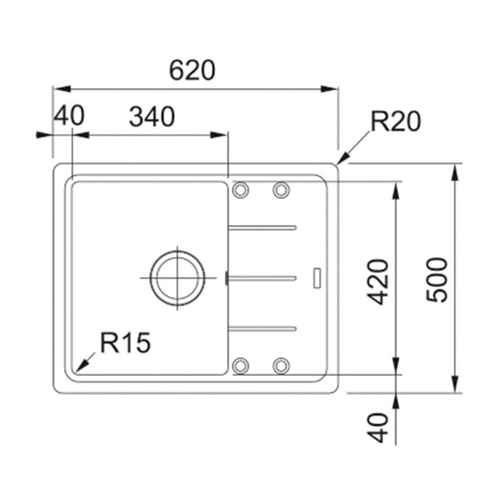 Композитна мивка за кухня Franke Basis 1 с едно корито и отцеждачка 62x50 cm, обратима, матово покритие Stone Grey с батерия