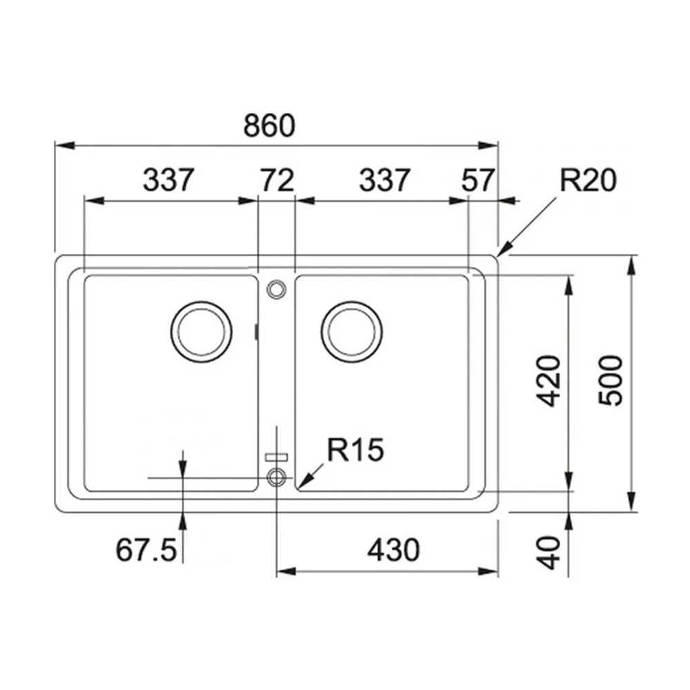 Комплект мивка за кухня композит Franke Basis 2 с две корита без отцеждане 86x50 cm матово черно покритие с батерия Novara Plus