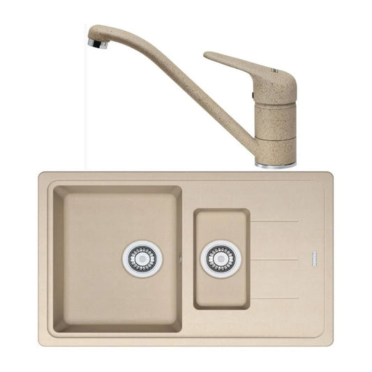 Комплект мивка за кухня композит Franke Basis Avena 1 чаша 1/2 с отводнител 78x50 cm матово бежово с батерия Novara Plus