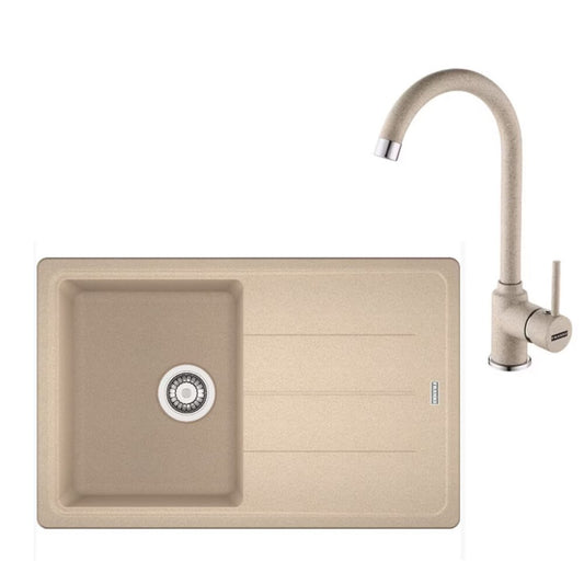 Комплект мивка за кухня композит Franke Basis Avena 1 с мивка и отцеждач 78x50 cm матово бежово с батерия Pola