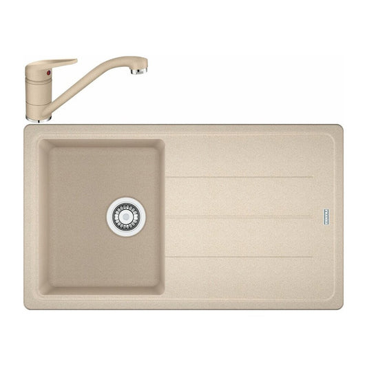 Композитна мивка за кухня Franke Basis Avena 1 с отцеждач 86x50 cm матово бежово с батерия Novara Plus