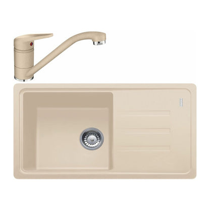 Комплект мивка за кухня композит Franke Malta Avena 1 с мивка и отцеждач 78x50 cm матово бежово покритие с батерия