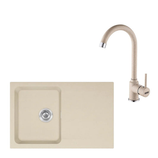 Комплект мивка за кухня композит Franke Orion Avena 1 с мивка и отцеждач 78x50 cm tectonite матово бежово и батерия Pola