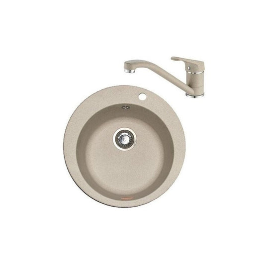 Комплект мивка за кухня композит Franke Rotondo Avena 51 cm с матово бежово покритие и батерия Novara Plus