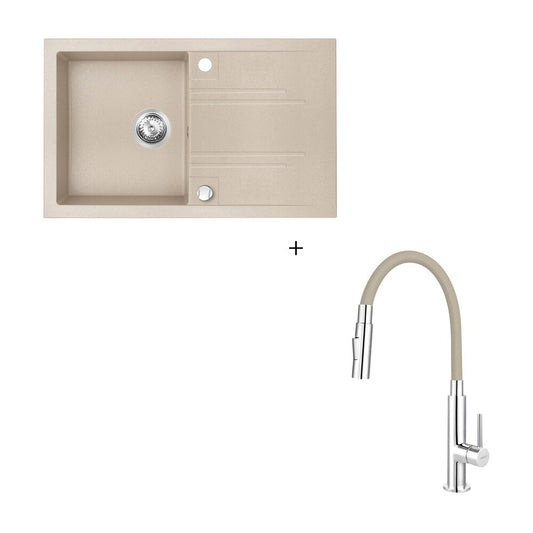 Ferro Beige Reversible Kitchen Sink Set with Zumba 2F Faucet