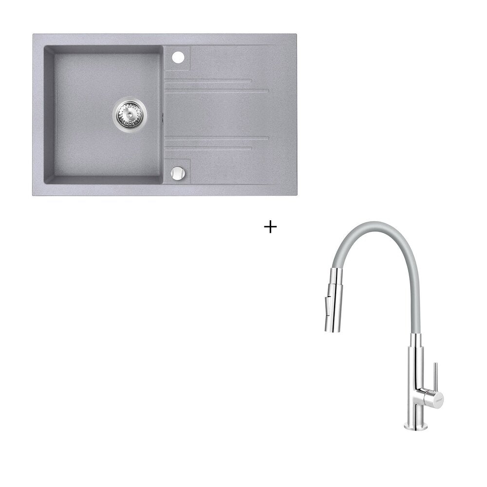 Ferro Reversible Gray Kitchen Sink Set with Zumba 2F Faucet