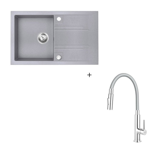 Ferro Reversible Gray Kitchen Sink Set with Zumba 2F Faucet