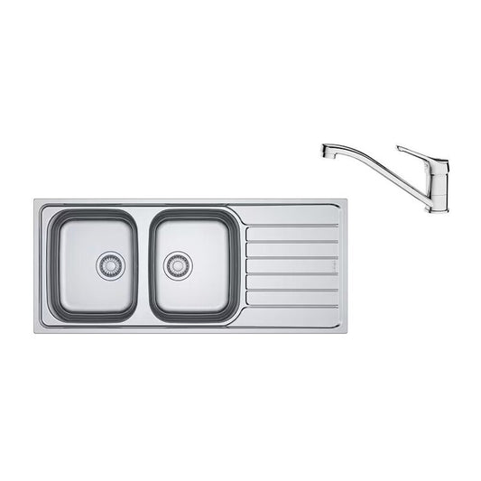Комплект мивка за кухня инокс Franke Spark 116x50 cm с 2 корита и десен отводнител, хромирана батерия
