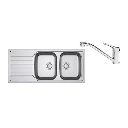 Комплект мивка за кухня инокс Franke Spark 116x50 cm с 2 корита и ляв отводнител, хромирана батерия