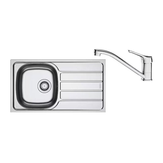 Комплект мивка за кухня инокс Franke Spark 78x43.5 cm с 1 купа и десен отводнител текстурирано покритие плюс хромирана батерия