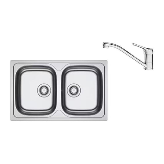Комплект мивка за кухня инокс Franke Spark 80x50 cm с 2 корита без отцеждачка, лъскаво покритие плюс хромирана батерия