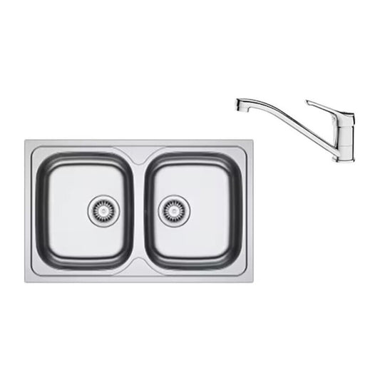 Комплект мивка за кухня инокс Franke Spark 80x50 cm с 2 корита без отцеждач, текстурирано покритие плюс хромирана батерия