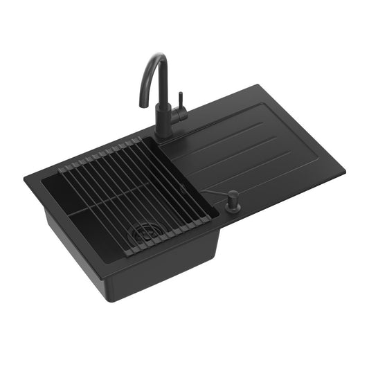 Quadron Pop Johnny 111 Kitchen Sink and Kate Faucet Carbon Black 77x44 cm