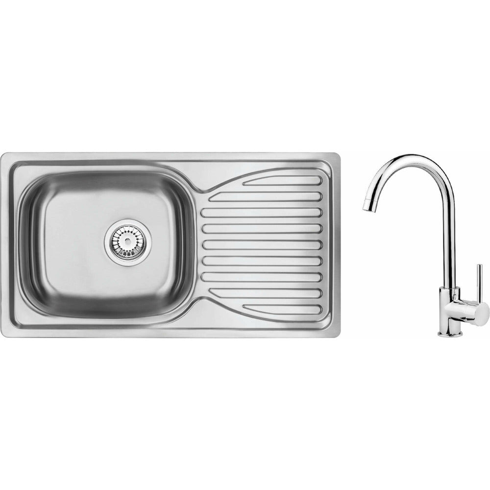 Комплект мивка за кухня и смесител Deante Doppio 78x43 см, финсай inox-satin