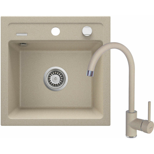 Deante Zorba Kitchen Sink Set with Faucet Beige Finish 44x44cm