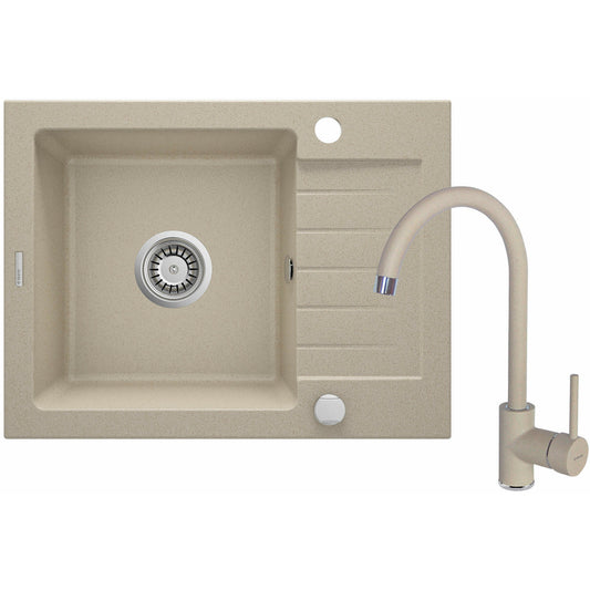 Kitchen sink and faucet set Deante Zorba brushed beige finish 58x44cm