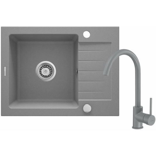 Kitchen sink and faucet set Deante Zorba metallic grey finish 58x44cm