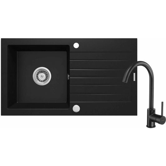 Kitchen sink and faucet set Deante Zorba black finish 76x44cm