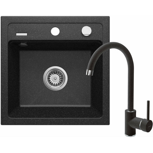 Kitchen sink and faucet set Deante Zorba graphite black finish 44x44cm