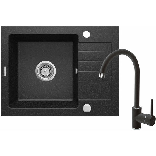 Kitchen sink and faucet set Deante Zorba graphite black finish 58x44cm