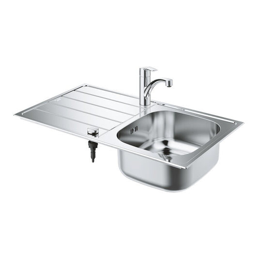 Комплект мивка инокс Grohe K200 45 см 1 кула с отводнител дясна ориентация и батерия