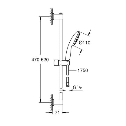 Комплект за душ с бар 60 cm Grohe Vitalio Start хром 1 функция