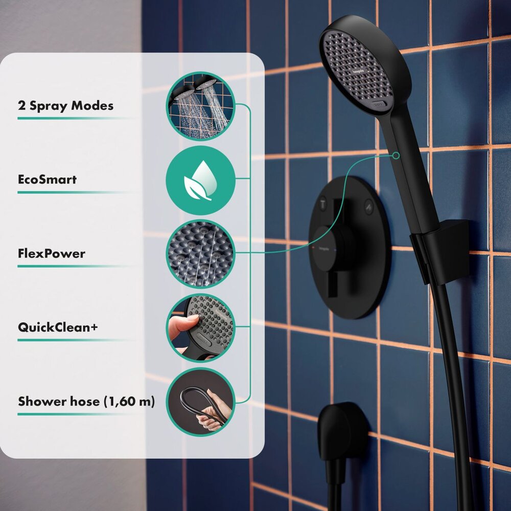 Душ комплект с портър Hansgrohe Activera Select S черен мат 2 функции EcoSmart