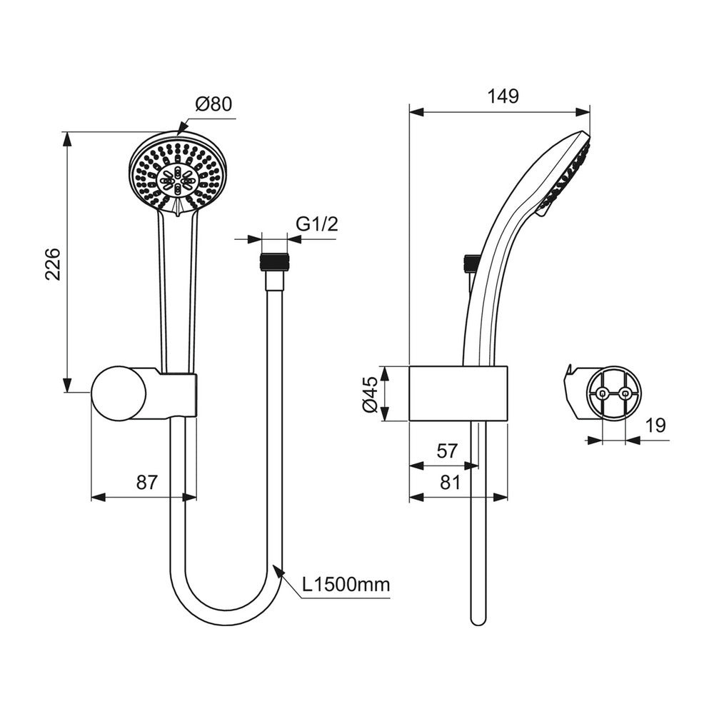 Ideal Standard IdealRain Soft Shower Set Chrome Glossy 3 Functions