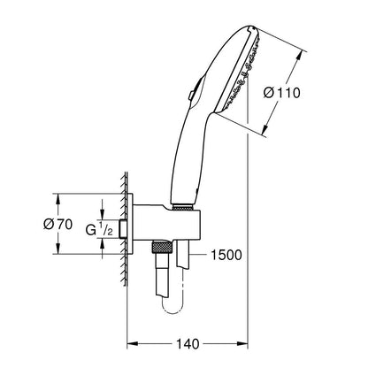 Комплект за душ Grohe Tempesta 110 с поставка и захранване, 2 функции
