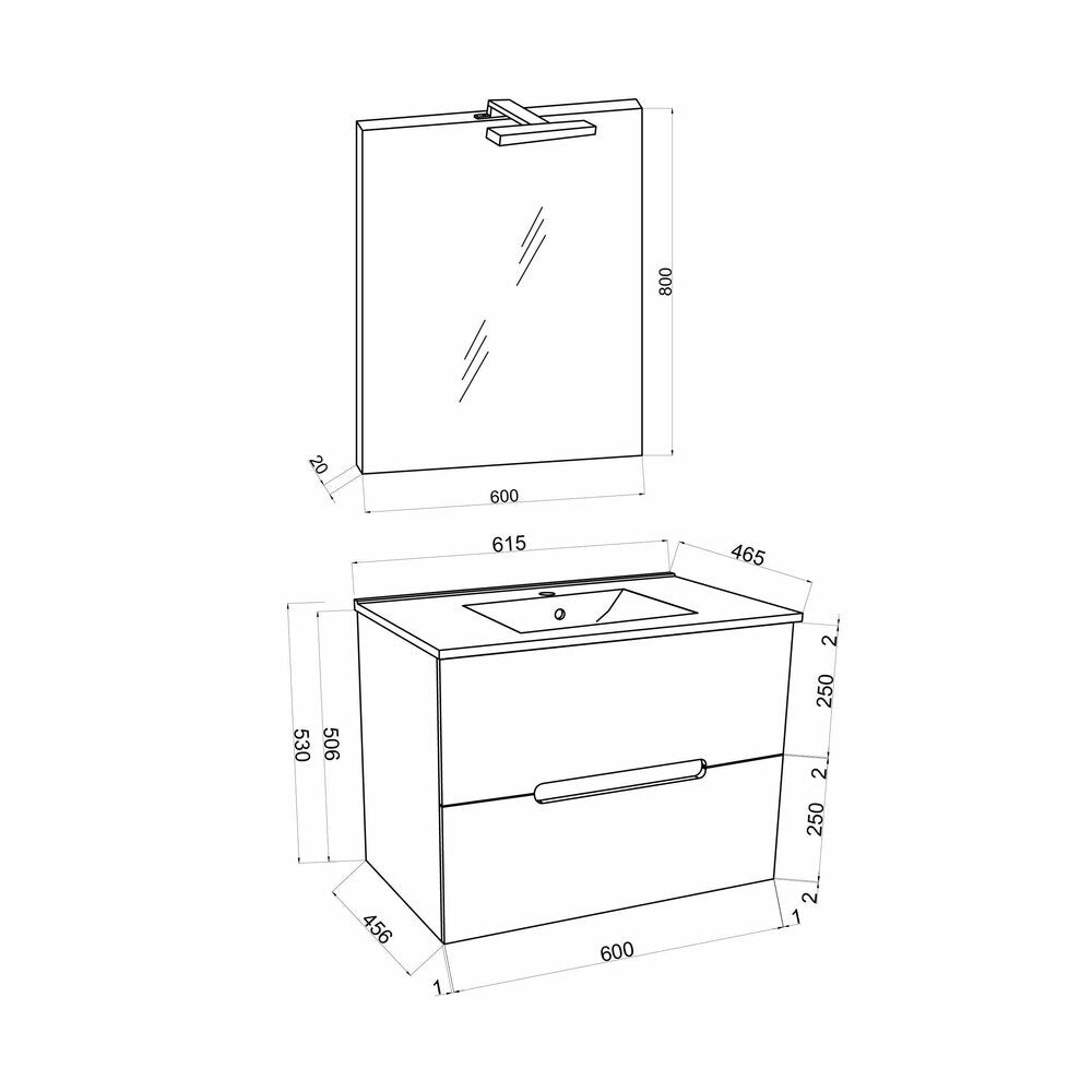 Комплект бял шкаф с мивка и огледало и аплика Saturn Crea Bagno Iris 60 см