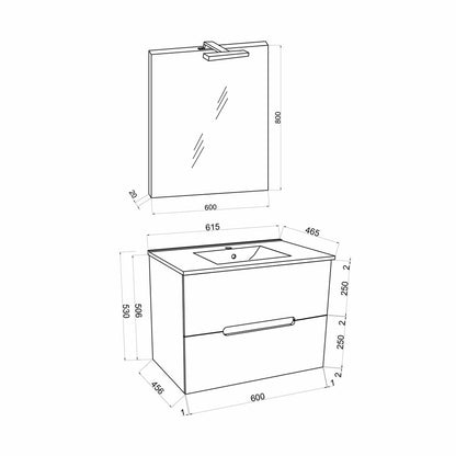 Комплект бял шкаф с мивка и огледало и аплика Saturn Crea Bagno Iris 60 см