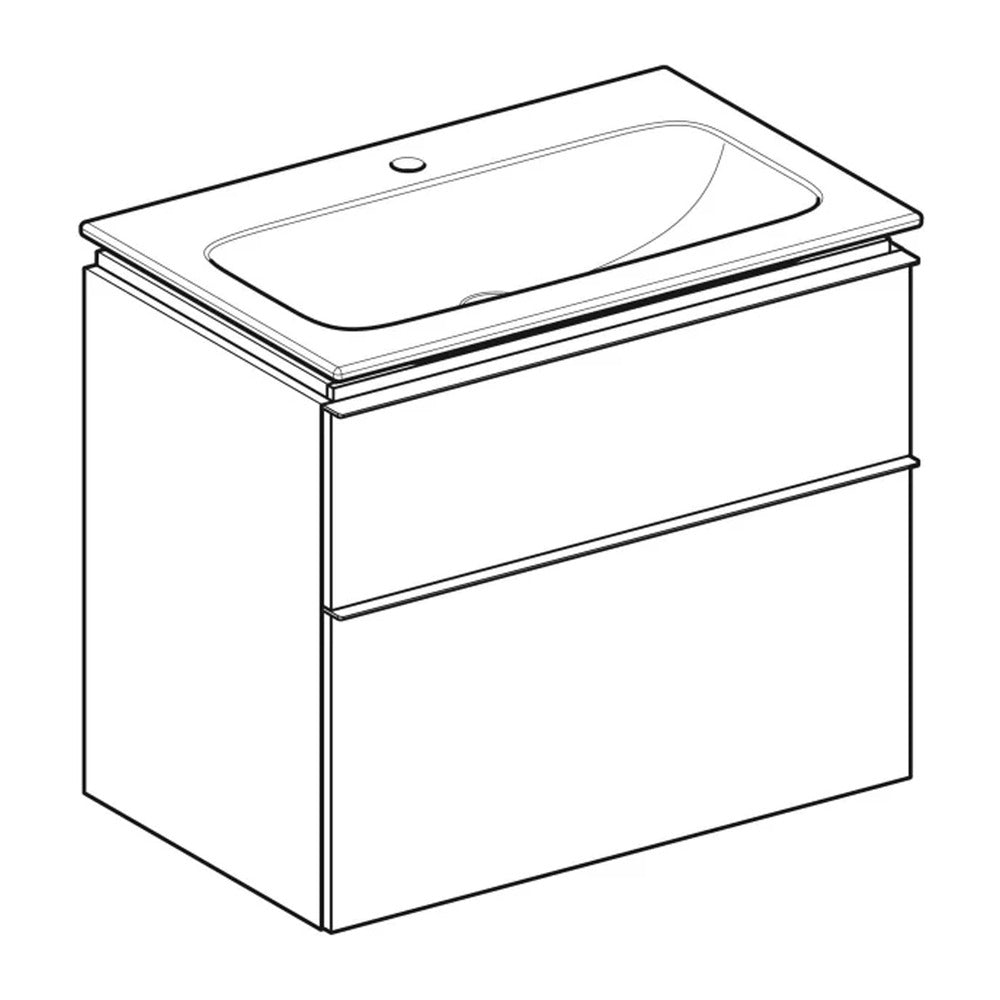 Geberit iCon Wall-Mounted Base Cabinet Set with Oak Finish, 2 Drawers and White Sink, 75 cm