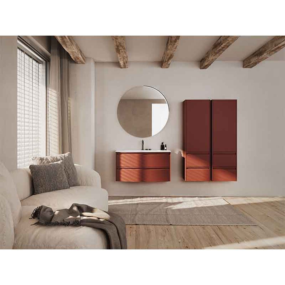Комплект за стенен шкаф KolpaSan Joy 2 чекмеджета 60 cm завършек ceramic red с бял умивалник