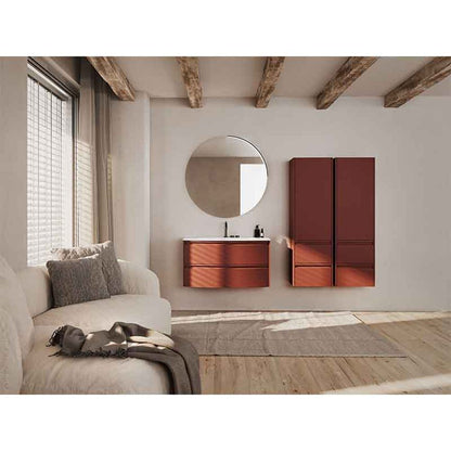 Комплект за стенен шкаф KolpaSan Joy 2 чекмеджета 60 cm завършек ceramic red с бял умивалник