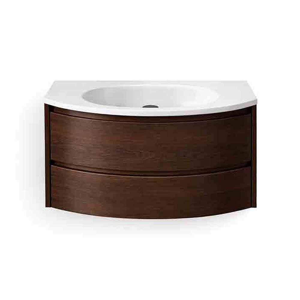 Комплект за стенен шкаф KolpaSan Joy 2 чекмеджета 80 cm с покритие dark oak и бял умивалник