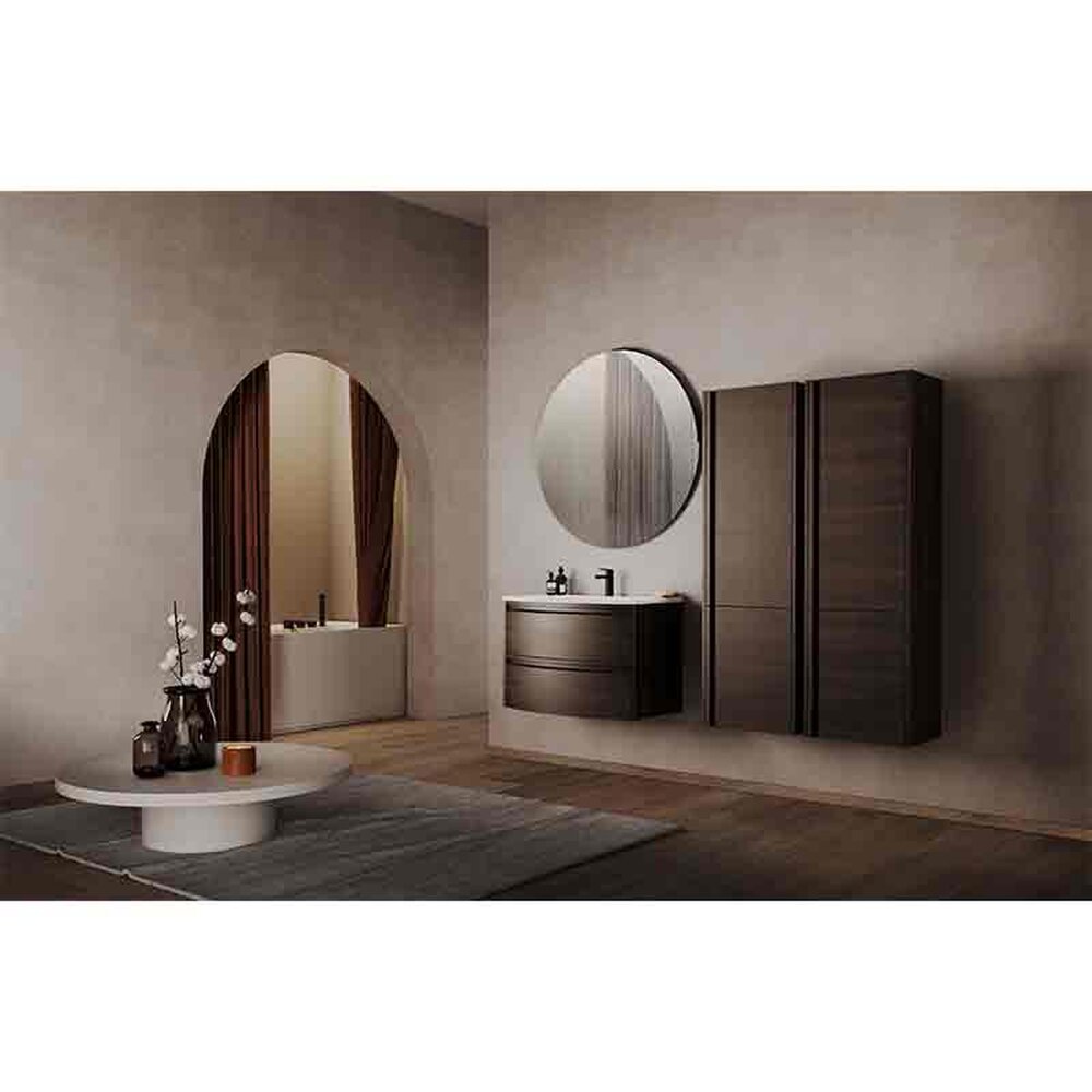 Комплект за стенен шкаф KolpaSan Joy 2 чекмеджета 80 cm с покритие dark oak и бял умивалник