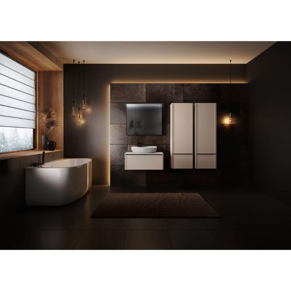 Сет за стенен шкаф KolpaSan Orphia 2 чекмеджета 140 см с покритие light grey и плот Kerrock