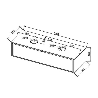 Сет за стенен шкаф KolpaSan Orphia 2 чекмеджета 140 см с покритие light grey и плот Kerrock