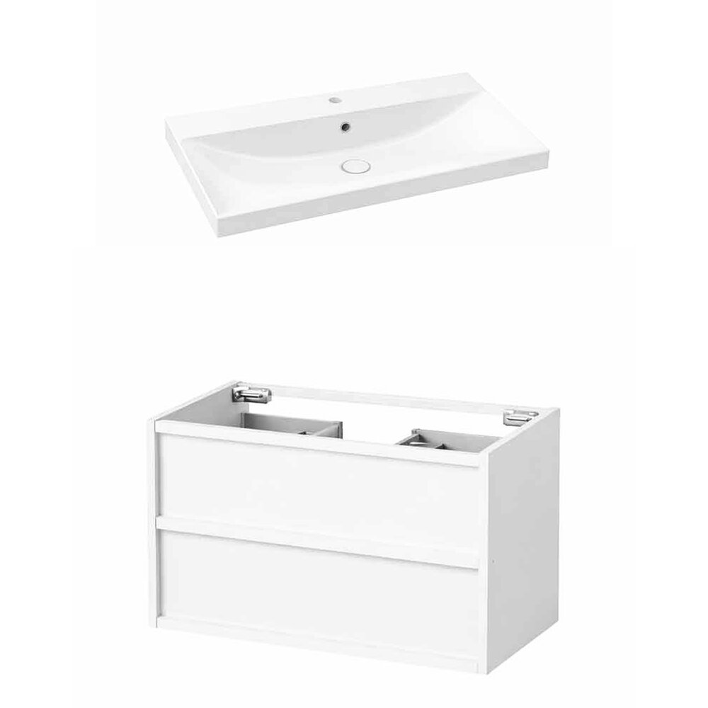 Комплект за стенен шкаф KolpaSan Storia с 2 чекмеджета 80 cm бял с бял керамичен умивалник