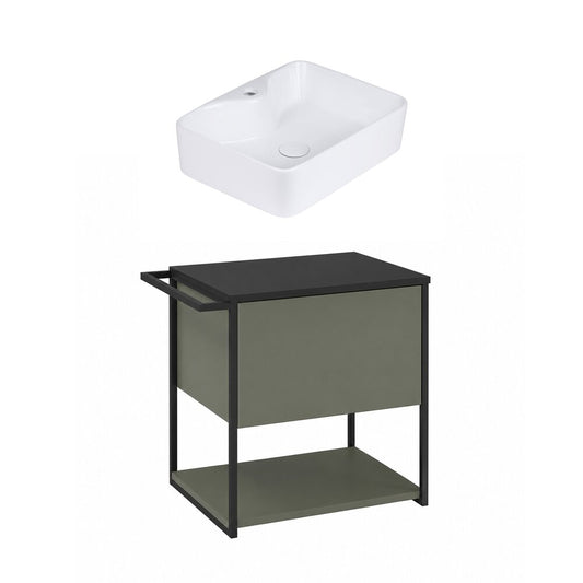 Комплект за баня Krofam Lov зелен-черен 60 cm с черен плот и умивалник 49x38 cm