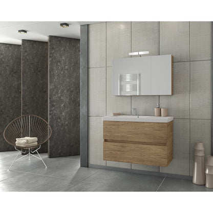Brown Wall-Hung Base Cabinet and White Sink Drop Luxus 85 cm
