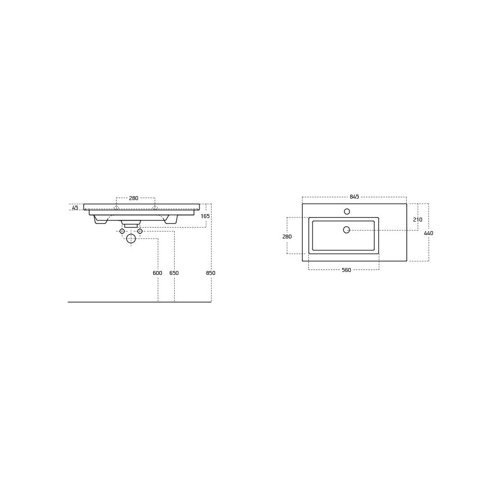 Brown Wall-Hung Base Cabinet and White Sink Drop Luxus 85 cm