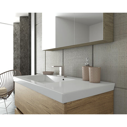Brown Wall-Hung Base Cabinet and White Sink Drop Luxus 85 cm