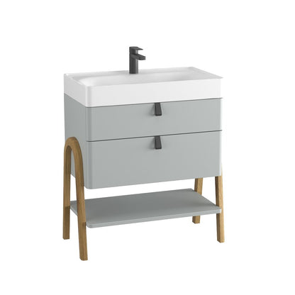 Floor cabinet set light gray Krofam Moss 70 cm, built-in sink Krofam Moss 70 cm and mirror