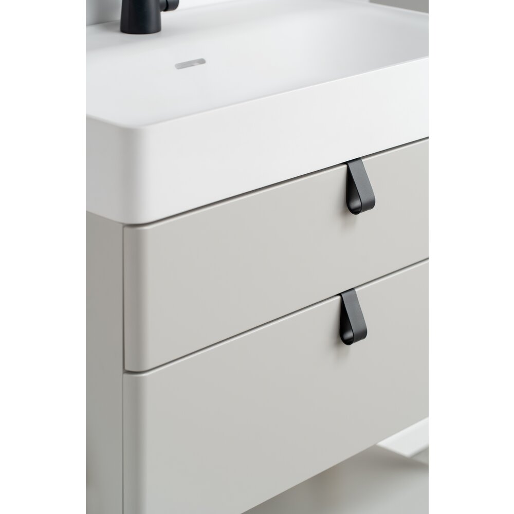 Floor cabinet set light gray Krofam Moss 70 cm, built-in sink Krofam Moss 70 cm and mirror