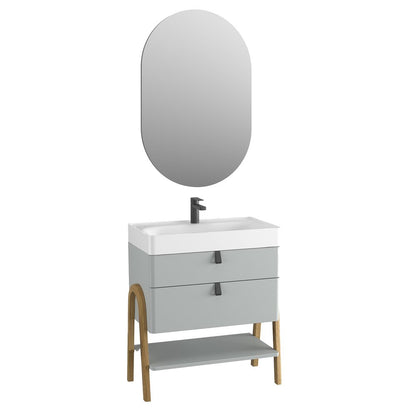 Floor cabinet set light gray Krofam Moss 70 cm, built-in sink Krofam Moss 70 cm and mirror