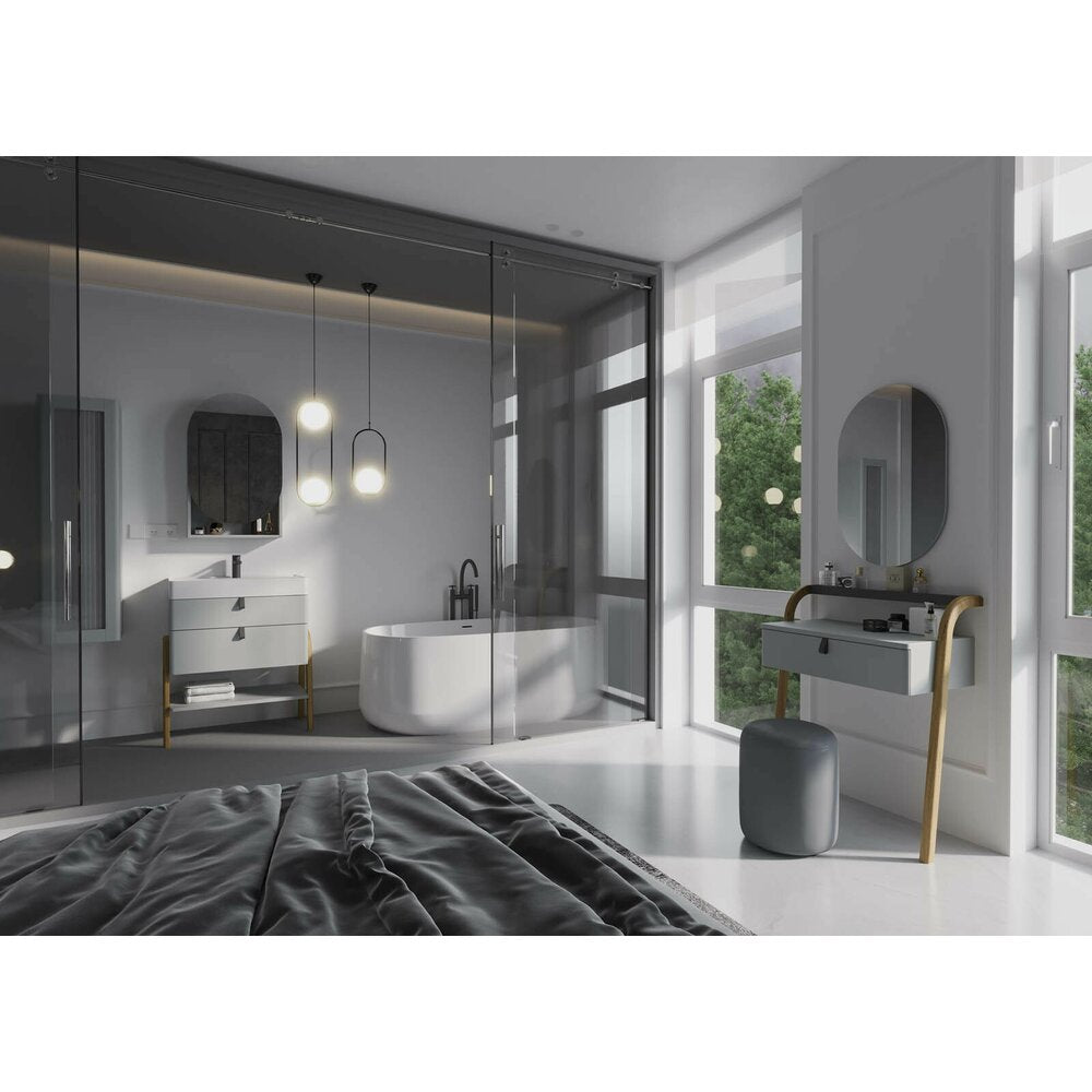 Floor cabinet set light gray Krofam Moss 70 cm, built-in sink Krofam Moss 70 cm and mirror