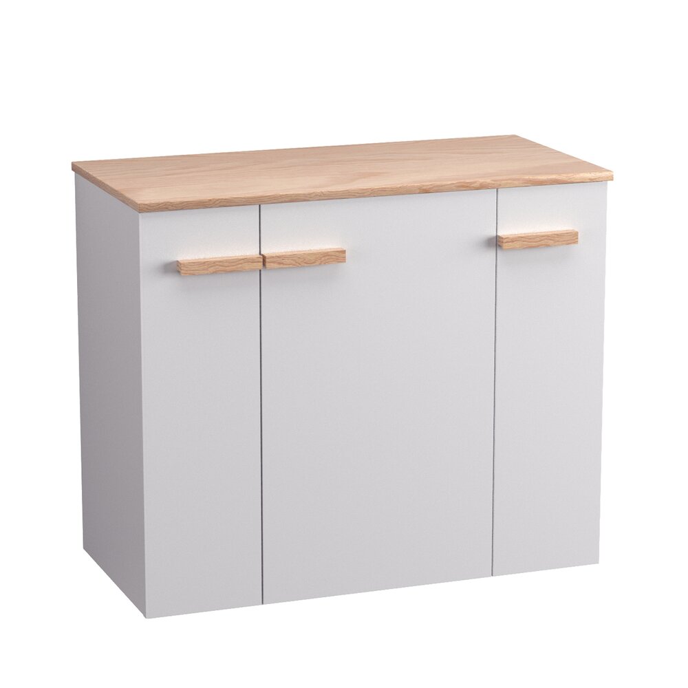 Бяло окачено шкафче Krofam e-L_WOOD 79 см, кафяв плот Krofam e-L_WOOD 81 см и мивка